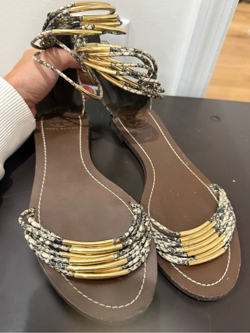 Tory Burch Mignon Ring Snakeskin gladiator sandals 7.5